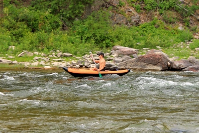 Kayaking the Blackfoot River at the beginning of Thibodeau Rapids