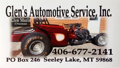 Glen's Automotive Service, Inc. -  phone 406-677-2141 - PO Box 246 Seeley Lake, MT 59868 email: glensauto@blackfoot.net - 33 years in business - ASE Certified Master Technician - AAA Approved - NAPA Auto Care Cntr. - New Tires - Tire Repair