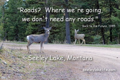 Roads?  Where we are going, we don't need any roads.  (Quote from 'Back to the Future', 1985)  Seeley Lake, Montana. seeleylakelife.com