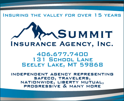 Summit Insurance Agency, Offices in Missoula and 131 School Lane, Seeley Lake Montana 59868, phone 406-677-7400, Independent Agency Representing Safeco, Travelers, Nationwide, Liberty Mutual, Progressive & Many More