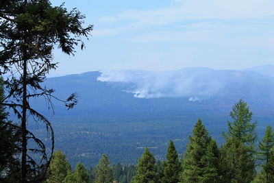 Part of the Rice Ridge fire in Seeley Lake, Montana on August 16, 2017.  This view is looking west from Elkhorn Drive. Click to enlarge.