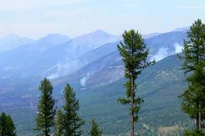 Part of the Rice Ridge fire in Seeley Lake, Montana on August 16, 2017 Looking northwest from Elkhorn Drive.  Click to enlarge.